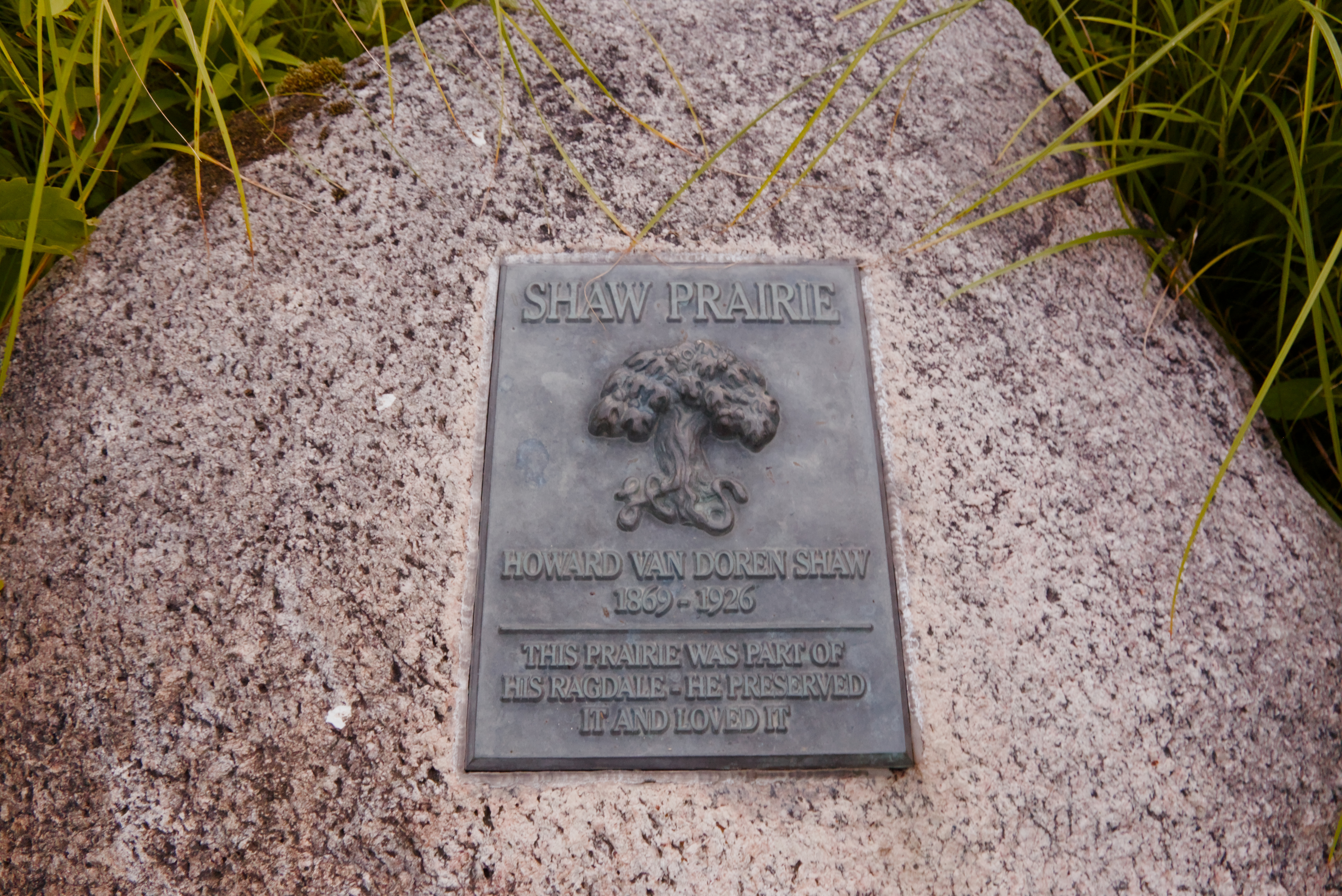 Shaw Prairie historical plaque set in stone